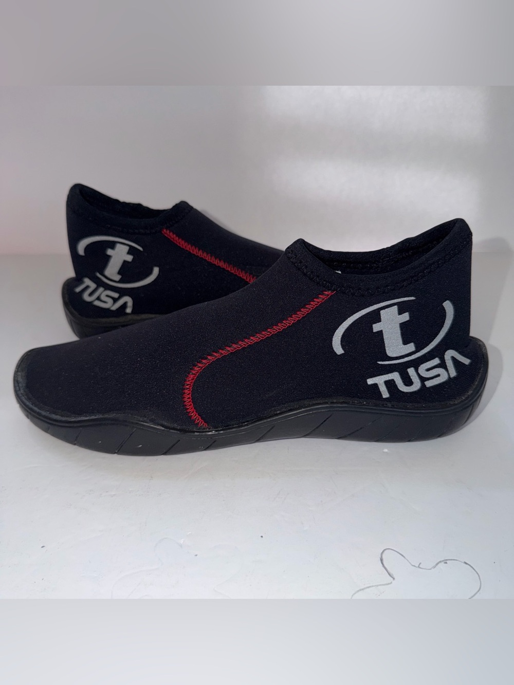 Tusa Men's Black Neoprene Water Shoes with Red Stitching
